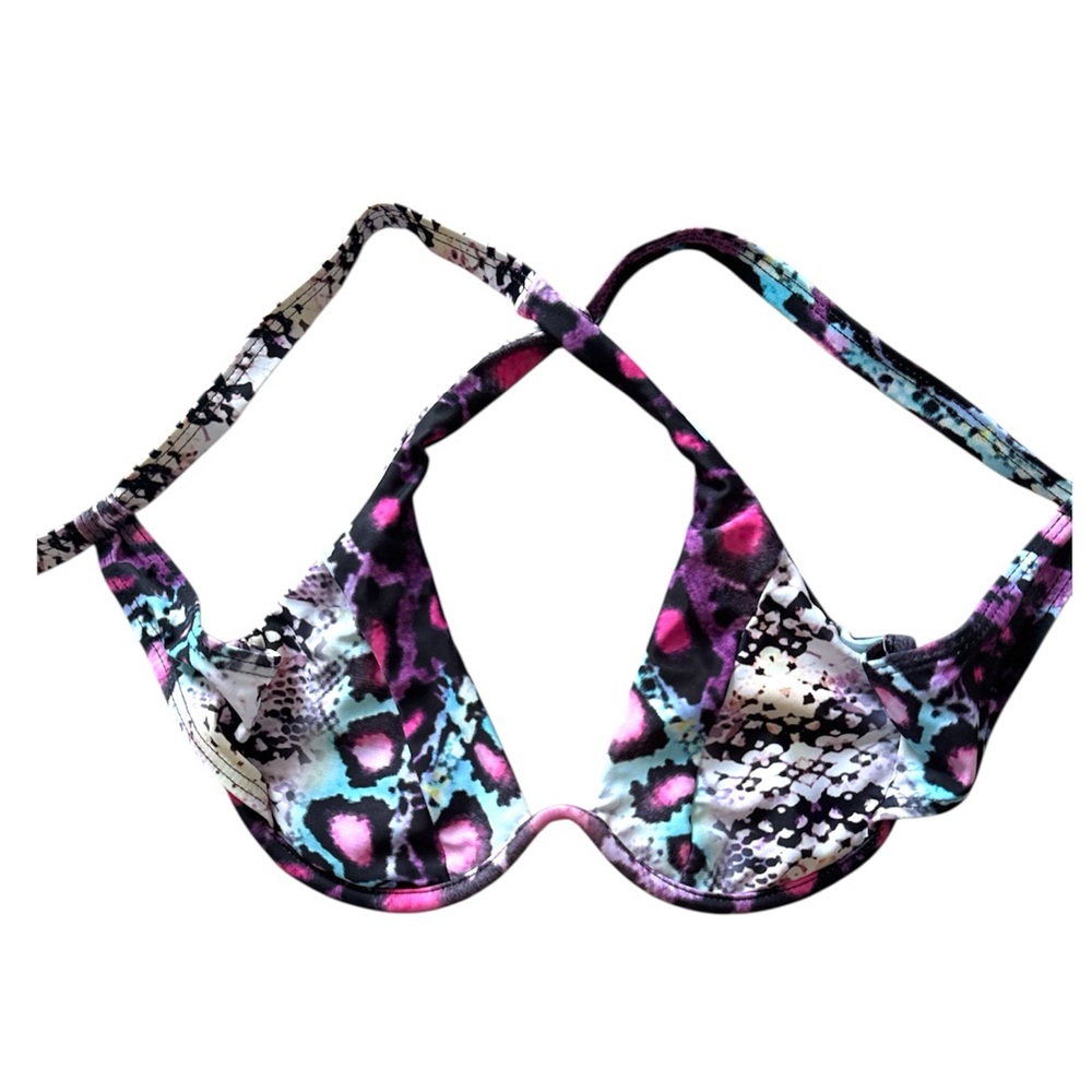 Women's Multicolor Snake Print swimwear bikini bra monowire tie halter size S